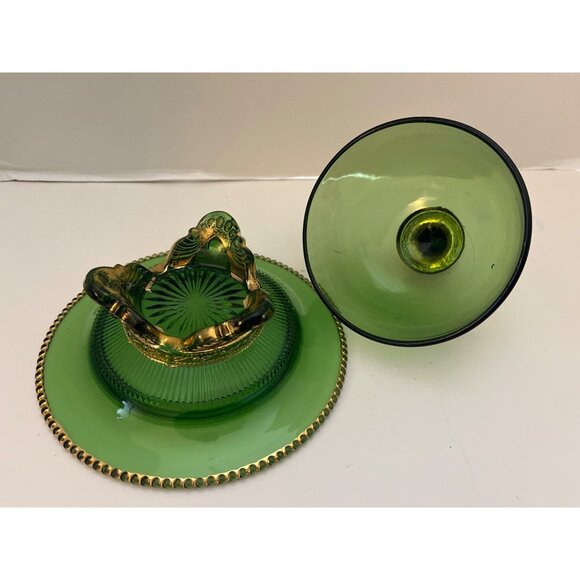 Antique Early American Pattern Glass Colorado Green Covered Butter Dish US Glass - Picture 4 of 6
